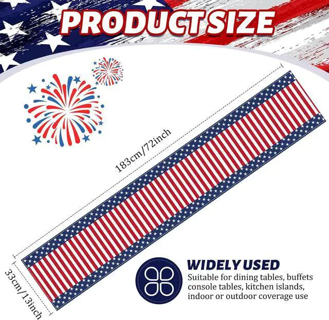 Alt view image 2 of 7 - 72 x 13 Inches American Flag Table Runner, Red White Blue Stars and Stripes Patriotic Runner for 4th of July, Memorial Day, Veterans Day, and Independence Day Tabletop Kitchen Decorations