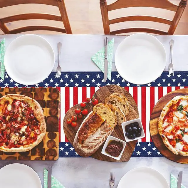 Alt view image 6 of 7 - 72 x 13 Inches American Flag Table Runner, Red White Blue Stars and Stripes Patriotic Runner for 4th of July, Memorial Day, Veterans Day, and Independence Day Tabletop Kitchen Decorations
