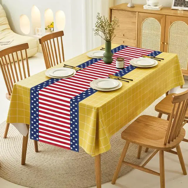 Alt view image 7 of 7 - 72 x 13 Inches American Flag Table Runner, Red White Blue Stars and Stripes Patriotic Runner for 4th of July, Memorial Day, Veterans Day, and Independence Day Tabletop Kitchen Decorations