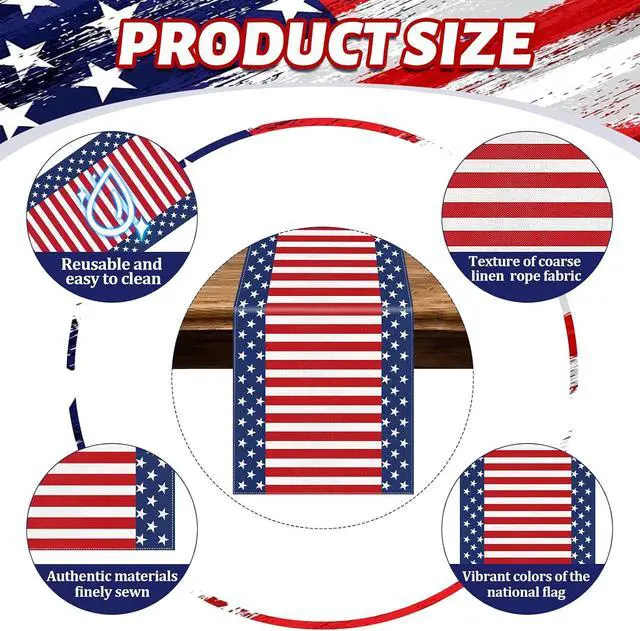 Alt view image 3 of 7 - 72 x 13 Inches American Flag Table Runner, Red White Blue Stars and Stripes Patriotic Runner for 4th of July, Memorial Day, Veterans Day, and Independence Day Tabletop Kitchen Decorations