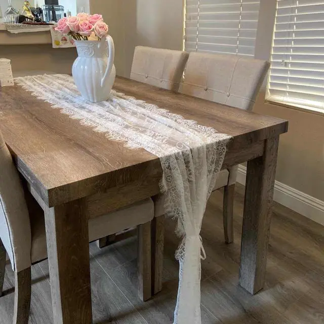 Alt view image 5 of 7 - 1 Pcs White Lace Table Runner 30 x 120 Inch Vintage Rustic Table Runner for Wedding Bridal Shower Baby Shower Party Decorations Embroidered Boho Lace Table Cloth Runners