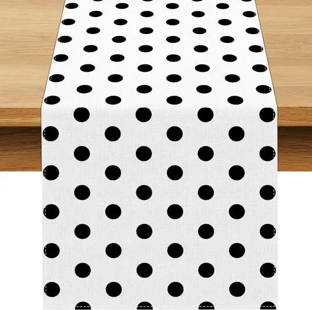 Main image of Black and White Polka Dot Table Runner Wedding Birthday Party Decoration Baby Shower Dining Room Home Kitchen Table Decor (White, 13" x 72")