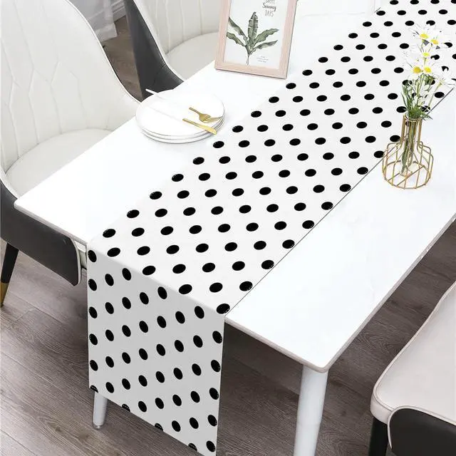 Alt view image 2 of 6 - Black and White Polka Dot Table Runner Wedding Birthday Party Decoration Baby Shower Dining Room Home Kitchen Table Decor (White, 13" x 72")