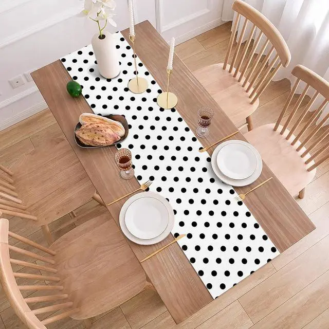 Alt view image 4 of 6 - Black and White Polka Dot Table Runner Wedding Birthday Party Decoration Baby Shower Dining Room Home Kitchen Table Decor (White, 13" x 72")