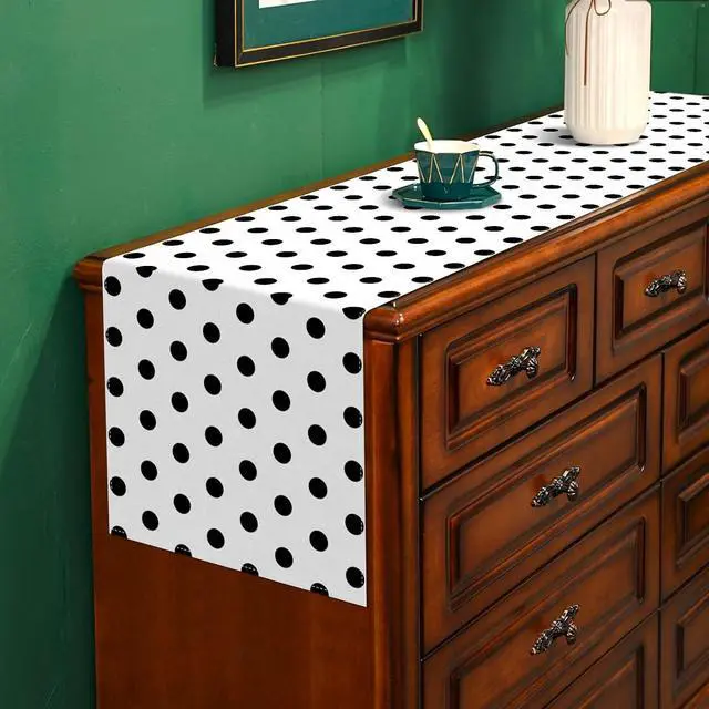 Alt view image 5 of 6 - Black and White Polka Dot Table Runner Wedding Birthday Party Decoration Baby Shower Dining Room Home Kitchen Table Decor (White, 13" x 72")