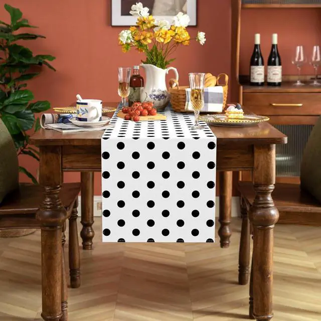 Alt view image 6 of 6 - Black and White Polka Dot Table Runner Wedding Birthday Party Decoration Baby Shower Dining Room Home Kitchen Table Decor (White, 13" x 72")
