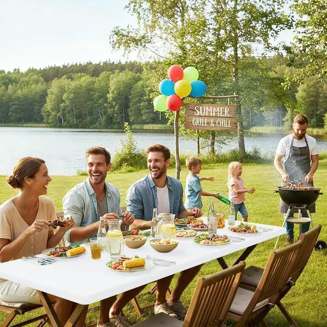 Alt view image 6 of 7 - Smiry Rectangle Picnic Table Cloth, Waterproof Elastic Fitted Tablecloths for 6 Foot Tables, Washable Polyester Table Cover for Camping, Indoor and Outdoor (White, 30"x72")