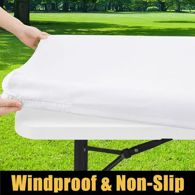 Alt view image 2 of 7 - Smiry Rectangle Picnic Table Cloth, Waterproof Elastic Fitted Tablecloths for 6 Foot Tables, Washable Polyester Table Cover for Camping, Indoor and Outdoor (White, 30"x72")