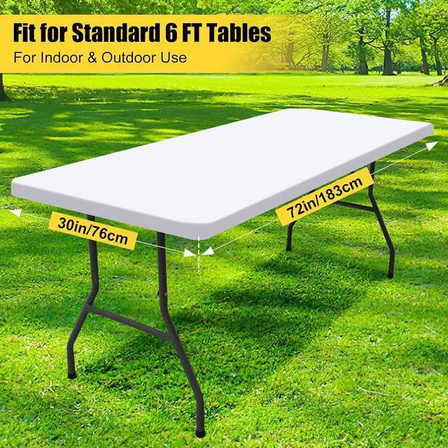 Alt view image 7 of 7 - Smiry Rectangle Picnic Table Cloth, Waterproof Elastic Fitted Tablecloths for 6 Foot Tables, Washable Polyester Table Cover for Camping, Indoor and Outdoor (White, 30"x72")