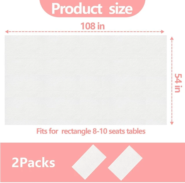 Alt view image 2 of 7 - 2 Pack White Paper Tablecloth for Rectangle Tables | Disposable Table Cloths, 3 Ply Papers and Plastic Quality Table Cover, for Parties Wedding Birthday, 54 x 108 Inch