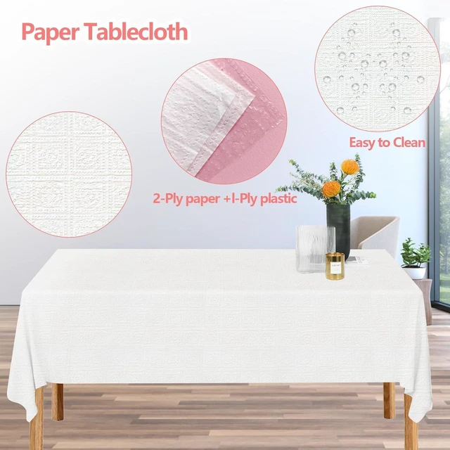 Alt view image 5 of 7 - 2 Pack White Paper Tablecloth for Rectangle Tables | Disposable Table Cloths, 3 Ply Papers and Plastic Quality Table Cover, for Parties Wedding Birthday, 54 x 108 Inch