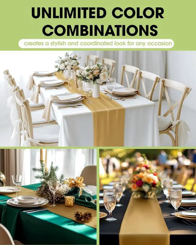 Alt view image 2 of 7 - Pureegg Gold Plastic Table Runners - 10 Pack, 14'' x 108'', Water Resistant & Disposable Centerpiece Decorations for Table Cloth, Wedding, Birthday, Holiday, Baby Shower, Party, Home Decor