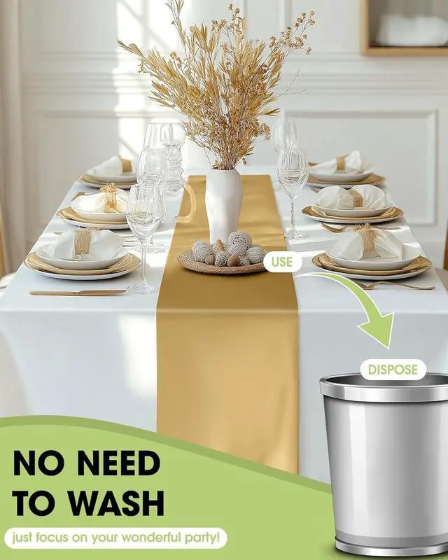 Alt view image 4 of 7 - Pureegg Gold Plastic Table Runners - 10 Pack, 14'' x 108'', Water Resistant & Disposable Centerpiece Decorations for Table Cloth, Wedding, Birthday, Holiday, Baby Shower, Party, Home Decor