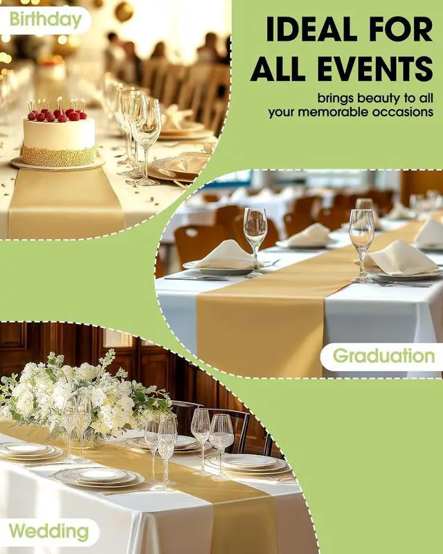 Alt view image 6 of 7 - Pureegg Gold Plastic Table Runners - 10 Pack, 14'' x 108'', Water Resistant & Disposable Centerpiece Decorations for Table Cloth, Wedding, Birthday, Holiday, Baby Shower, Party, Home Decor