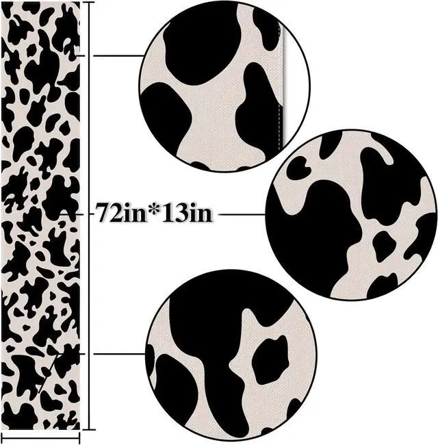 Alt view image 2 of 6 - Nepnuser Linen Cow Print Table Runner Farm Cowboy Themed Birthday Party Decoration Dining Room Kitchen Home Decor (13" x 72")