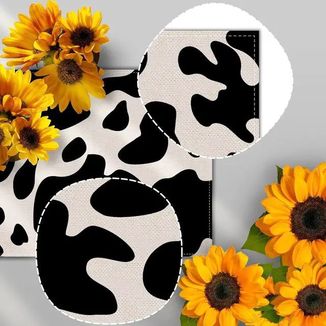 Alt view image 6 of 6 - Nepnuser Linen Cow Print Table Runner Farm Cowboy Themed Birthday Party Decoration Dining Room Kitchen Home Decor (13" x 72")
