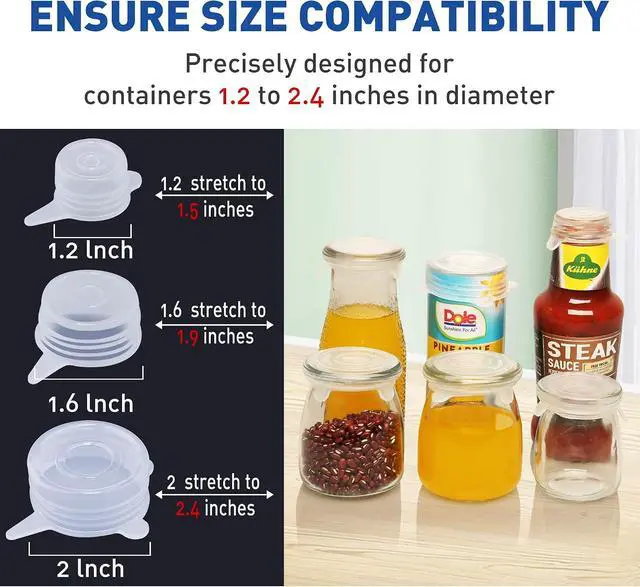 Alt view image 3 of 6 - Extra Small Silicone Stretch Lids Reusable Silicone Jar Cover 3 Different Sizes Fit to 1.2 Inch to 2.4 Inch Small Jars,Food Cans,Bottles 6 Pack