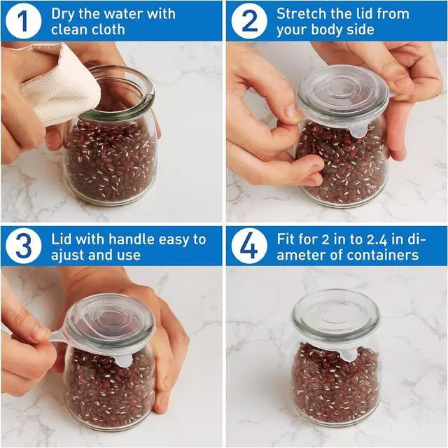 Alt view image 5 of 6 - Extra Small Silicone Stretch Lids Reusable Silicone Jar Cover 3 Different Sizes Fit to 1.2 Inch to 2.4 Inch Small Jars,Food Cans,Bottles 6 Pack
