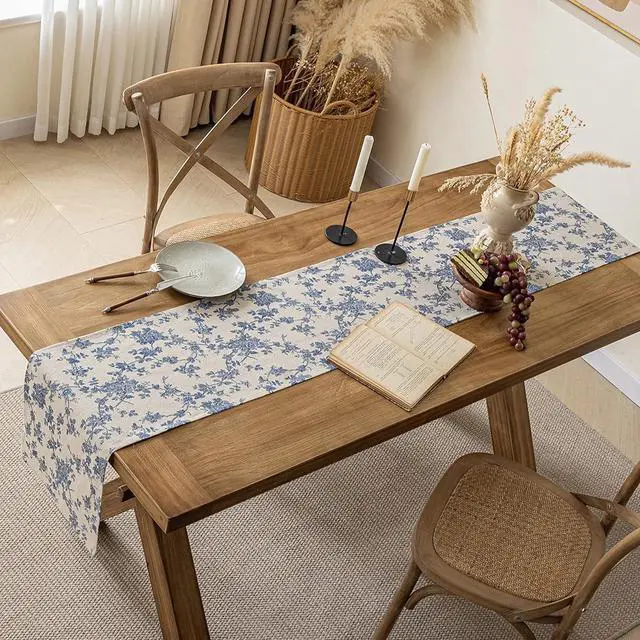 Alt view image 2 of 7 - Pastoral Table Runner - 14 x 72 Inch Rectangle - Washable Tabletop with Dust-Proof Wrinkle Resistant for Restaurant, Picnic, Indoor and Outdoor Dining, Floral (Dark Blue)