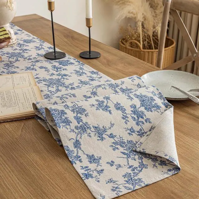 Alt view image 5 of 7 - Pastoral Table Runner - 14 x 72 Inch Rectangle - Washable Tabletop with Dust-Proof Wrinkle Resistant for Restaurant, Picnic, Indoor and Outdoor Dining, Floral (Dark Blue)