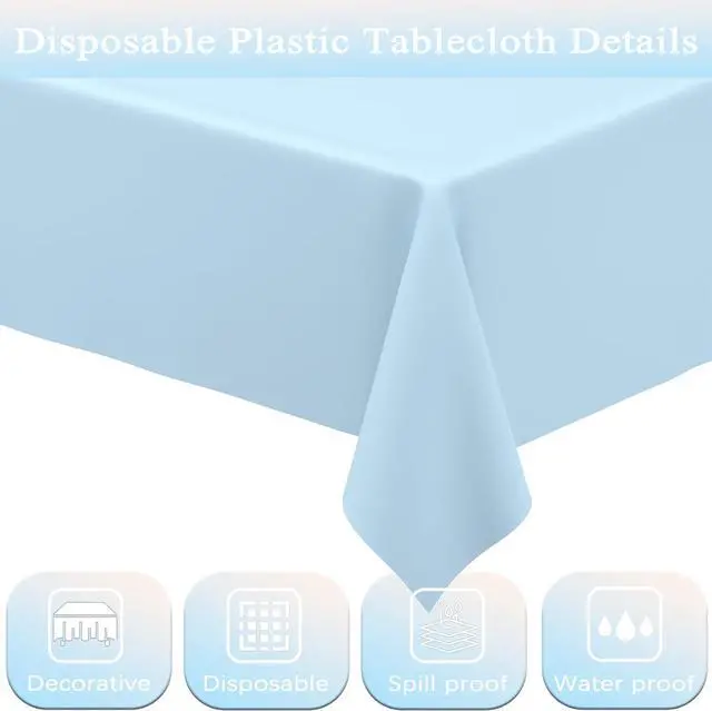 Alt view image 3 of 7 - WNINK 4 Pack Light Blue Rectangular Plastic Tablecloths, Blue Disposable Table Covers 54" x 108" Baby Blue Table Cloths for Baby Shower, Birthday, Bridal Shower, Engagement Wedding Parties