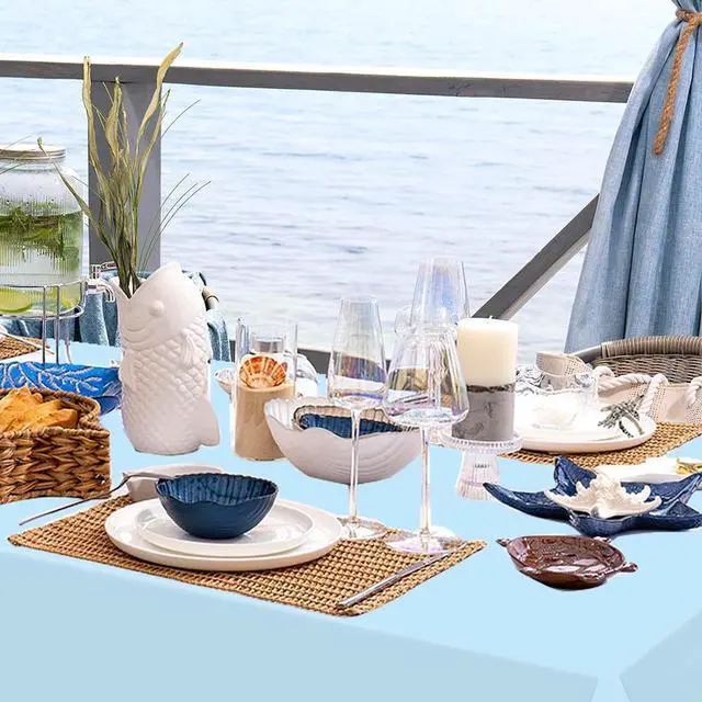 Alt view image 6 of 7 - WNINK 4 Pack Light Blue Rectangular Plastic Tablecloths, Blue Disposable Table Covers 54" x 108" Baby Blue Table Cloths for Baby Shower, Birthday, Bridal Shower, Engagement Wedding Parties