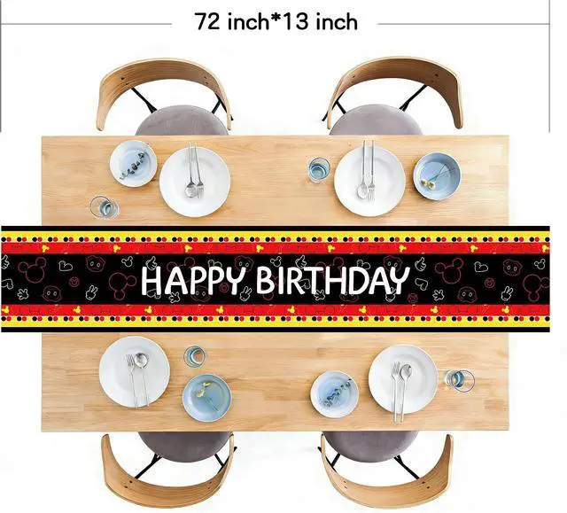 Alt view image 2 of 6 - Happy Birthday Table Runner Black Red Yellow Mouse Party Decoration | Polyester Fabric, Kitchen Dining Table Home Decoration, 13x72 Inch
