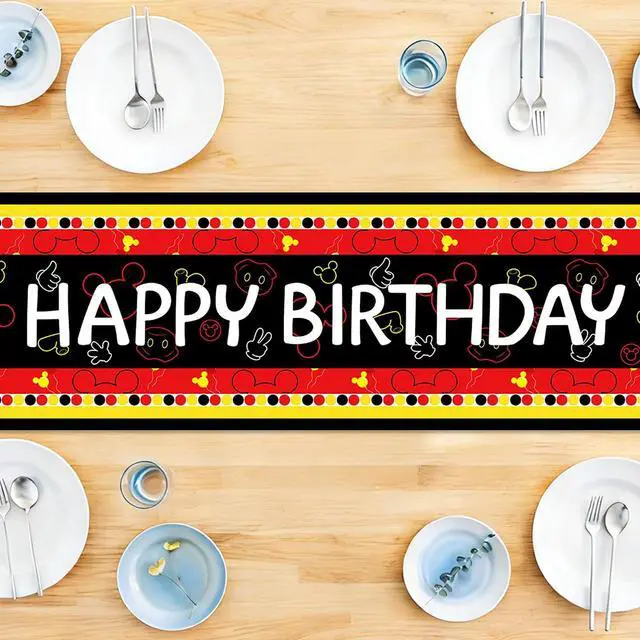 Alt view image 3 of 6 - Happy Birthday Table Runner Black Red Yellow Mouse Party Decoration | Polyester Fabric, Kitchen Dining Table Home Decoration, 13x72 Inch