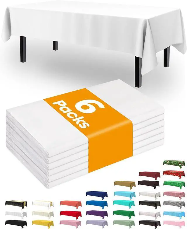 Main image of Pureegg Plastic Table Cloth Disposable 6 Pack, 54 x 108 Inch, White | Party Supplies, Wedding, Picnic, Waterproof, White, Tablecloth, Table Cover