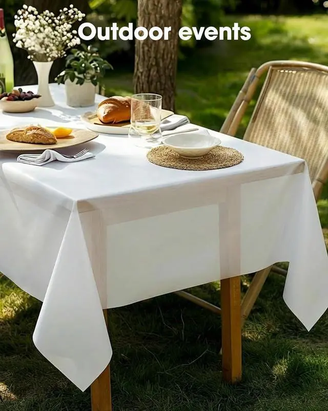 Alt view image 6 of 7 - Pureegg Plastic Table Cloth Disposable 6 Pack, 54 x 108 Inch, White | Party Supplies, Wedding, Picnic, Waterproof, White, Tablecloth, Table Cover