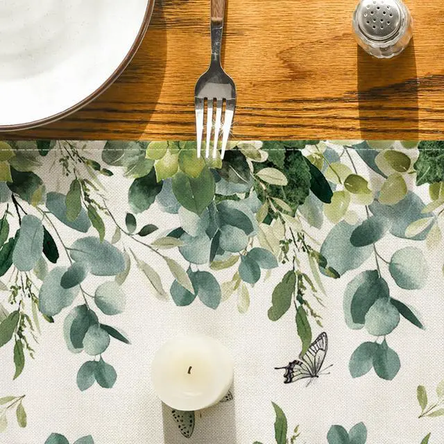 Alt view image 7 of 7 - Artoid Mode Green Flowers Floral Eucalyptus Summer Table Runner, Seasonal Spring Kitchen Dining Table Decoration for Home Party Decor 13x72 Inch