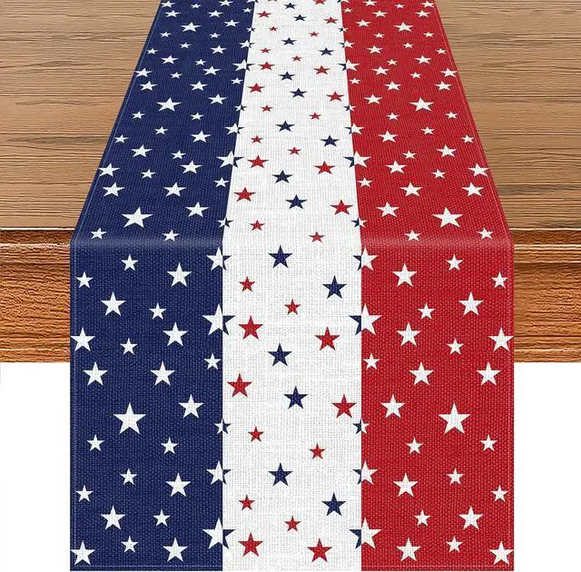 Main image of 72 x 13 Inches Patriotic Table Runner, Red White and Blue Star Print American Flag Runner for 4th of July, Memorial Day, Veterans Day, and Independence Day Table Top Kitchen Decorations