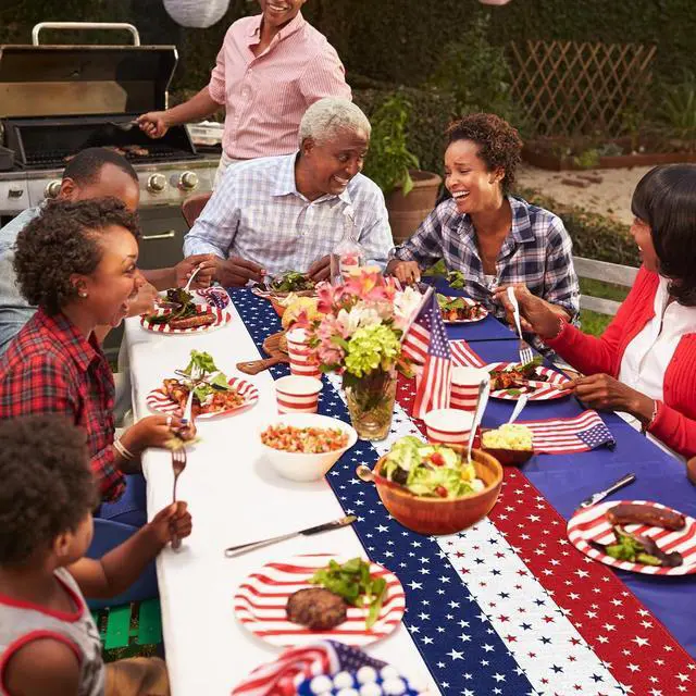Alt view image 5 of 7 - 72 x 13 Inches Patriotic Table Runner, Red White and Blue Star Print American Flag Runner for 4th of July, Memorial Day, Veterans Day, and Independence Day Table Top Kitchen Decorations