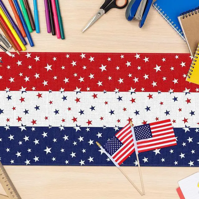 Alt view image 7 of 7 - 72 x 13 Inches Patriotic Table Runner, Red White and Blue Star Print American Flag Runner for 4th of July, Memorial Day, Veterans Day, and Independence Day Table Top Kitchen Decorations