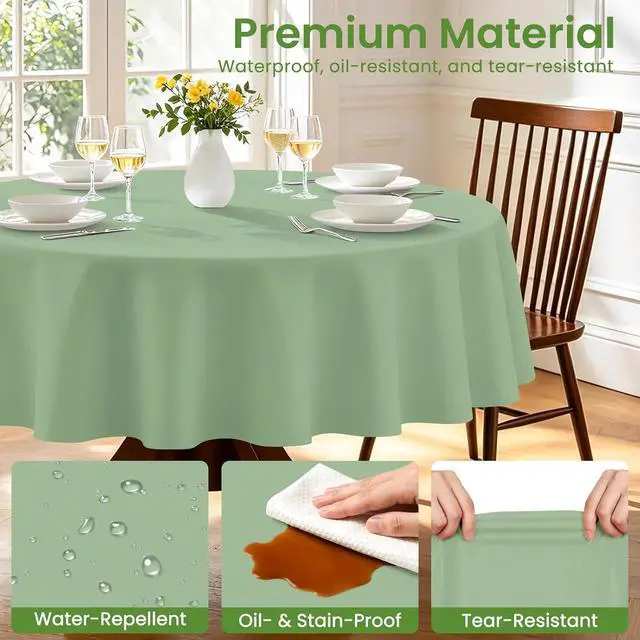 Alt view image 4 of 7 - 84 Inch Sage Green Round Plastic Tablecloth Disposable, 2 Pack | Waterproof Round Table Cover, for Birthday Party, Easter Decor, Baby Shower, and Outdoor Picnic