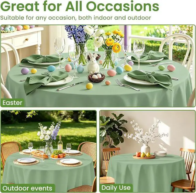 Alt view image 5 of 7 - 84 Inch Sage Green Round Plastic Tablecloth Disposable, 2 Pack | Waterproof Round Table Cover, for Birthday Party, Easter Decor, Baby Shower, and Outdoor Picnic