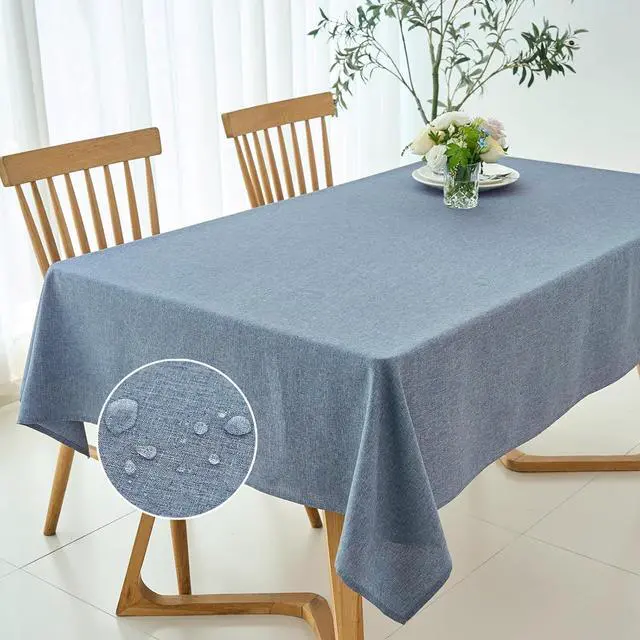 Alt view image 2 of 7 - maxmill Rectangle Linen Textured Tablecloth Waterproof Spillproof Wrinkle Free Washable Fabric Table Cloth Kitchen Dining Tabletop Decoration Table Cover for Holiday Party, 52 x 70 Inch, Demin Blue