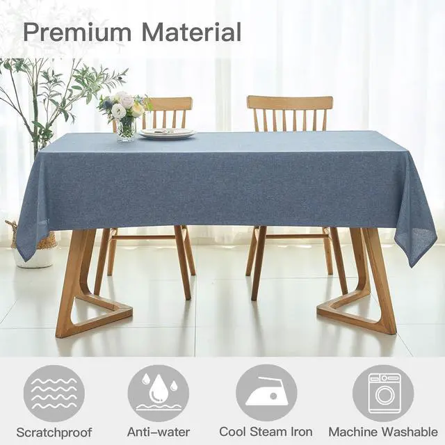 Alt view image 3 of 7 - maxmill Rectangle Linen Textured Tablecloth Waterproof Spillproof Wrinkle Free Washable Fabric Table Cloth Kitchen Dining Tabletop Decoration Table Cover for Holiday Party, 52 x 70 Inch, Demin Blue