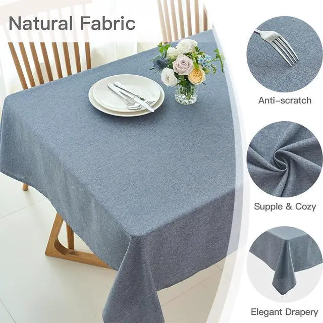 Alt view image 4 of 7 - maxmill Rectangle Linen Textured Tablecloth Waterproof Spillproof Wrinkle Free Washable Fabric Table Cloth Kitchen Dining Tabletop Decoration Table Cover for Holiday Party, 52 x 70 Inch, Demin Blue