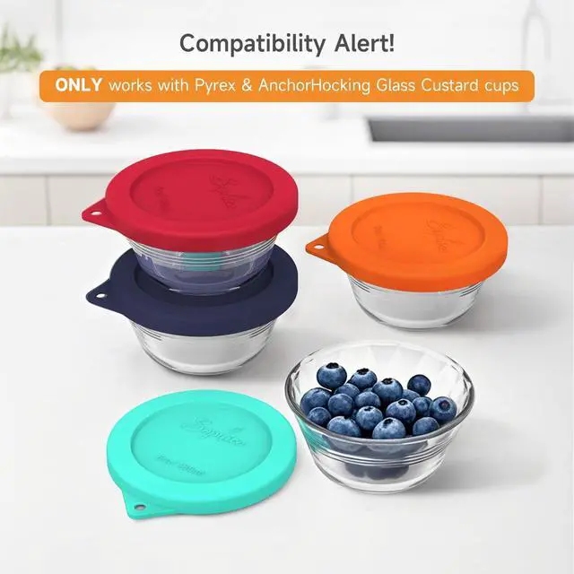Alt view image 2 of 6 - Sophico Silicone Replacement Lids for Pyrex and Anchor Hocking Glass Custard Cups 6oz, Round Silicone Cover for Food Storage (Container not Included)