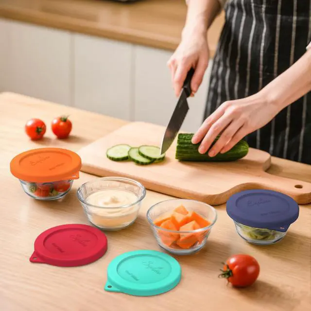 Alt view image 6 of 6 - Sophico Silicone Replacement Lids for Pyrex and Anchor Hocking Glass Custard Cups 6oz, Round Silicone Cover for Food Storage (Container not Included)