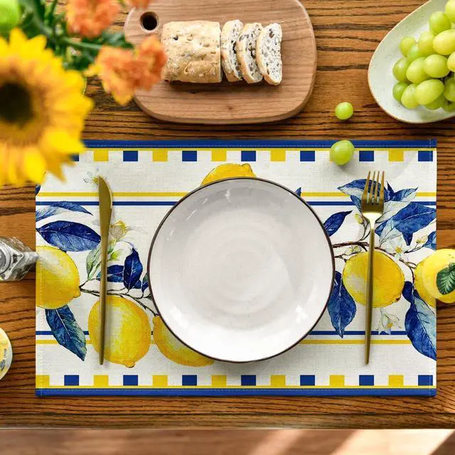 Alt view image 2 of 7 - Artoid Mode Lemon Branches Summer Placemats Set of 4, 12x18 Inch Seasonal Holiday Table Mats for Party Kitchen Dining Decoration