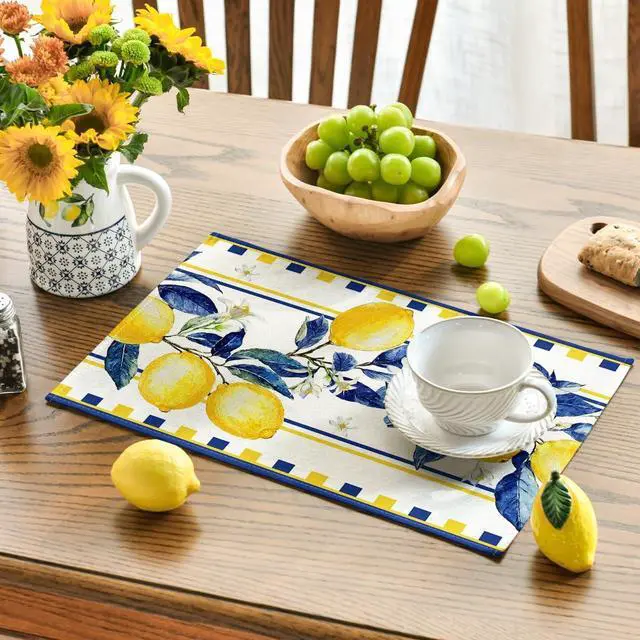 Alt view image 3 of 7 - Artoid Mode Lemon Branches Summer Placemats Set of 4, 12x18 Inch Seasonal Holiday Table Mats for Party Kitchen Dining Decoration