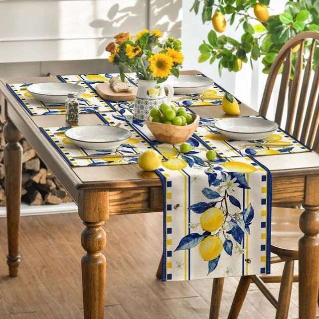 Alt view image 5 of 7 - Artoid Mode Lemon Branches Summer Placemats Set of 4, 12x18 Inch Seasonal Holiday Table Mats for Party Kitchen Dining Decoration