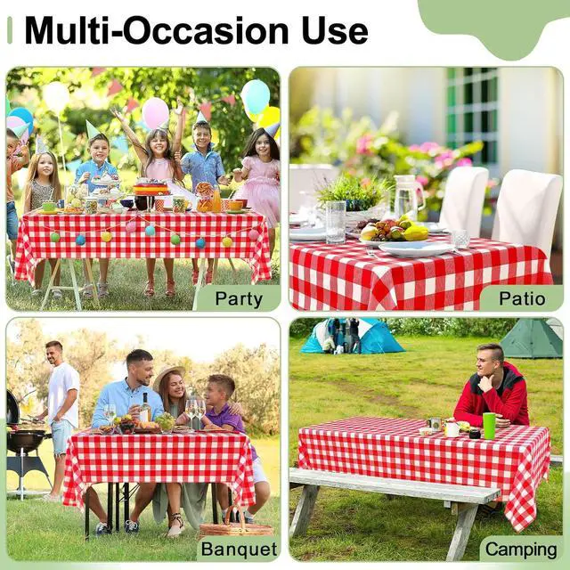 Alt view image 6 of 7 - misaya 4 Packs 54 x 78 Inch Buffalo Disposable Table Cloth, Waterproof Plastic Tablecloth, Rectangle Red and White Checkered Table Covers for Picnic, Birthday, Party, Back to School