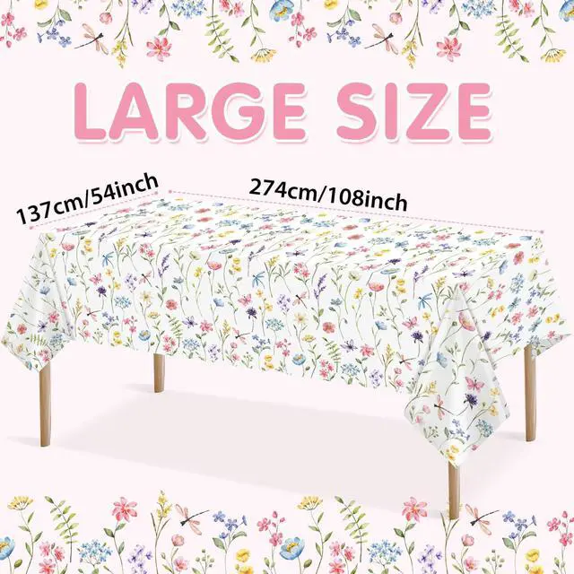 Alt view image 3 of 7 - Homanu 3 Pack Wildflower Party Decorations Tablecloths, Large Size 54 X 108 Inch Rectangle Floral Tablecloth Plastic Table Cover for Birthday Party Baby Shower Decorations