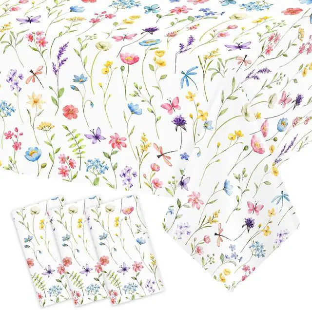 Main image of Homanu 3 Pack Wildflower Party Decorations Tablecloths, Large Size 54 X 108 Inch Rectangle Floral Tablecloth Plastic Table Cover for Birthday Party Baby Shower Decorations