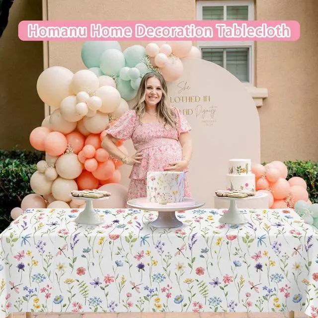 Alt view image 6 of 7 - Homanu 3 Pack Wildflower Party Decorations Tablecloths, Large Size 54 X 108 Inch Rectangle Floral Tablecloth Plastic Table Cover for Birthday Party Baby Shower Decorations