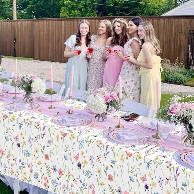 Alt view image 7 of 7 - Homanu 3 Pack Wildflower Party Decorations Tablecloths, Large Size 54 X 108 Inch Rectangle Floral Tablecloth Plastic Table Cover for Birthday Party Baby Shower Decorations
