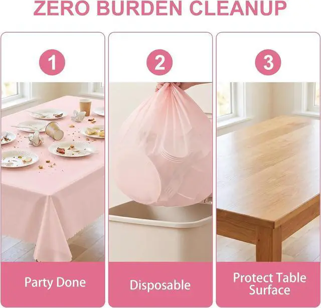 Alt view image 5 of 7 - NatNarr 3 Pcs Plastic Light Pink Tablecloths, Scalloped Table Cloths | 54 x 108 Inch Pink Table Covers Rectangle for Girl Birthday, Wedding, Baby Bridal Shower, Tea Party, Leakproof & Sturdy